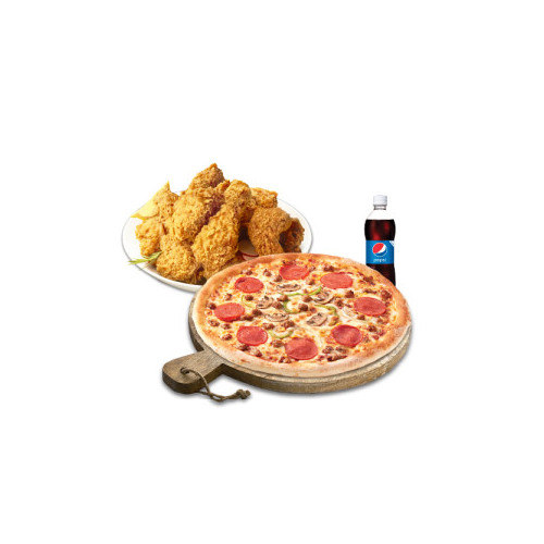 피치세트M(콤비네이션피자M+후라이드치킨(뼈))+치즈크러스트+콜라500ml